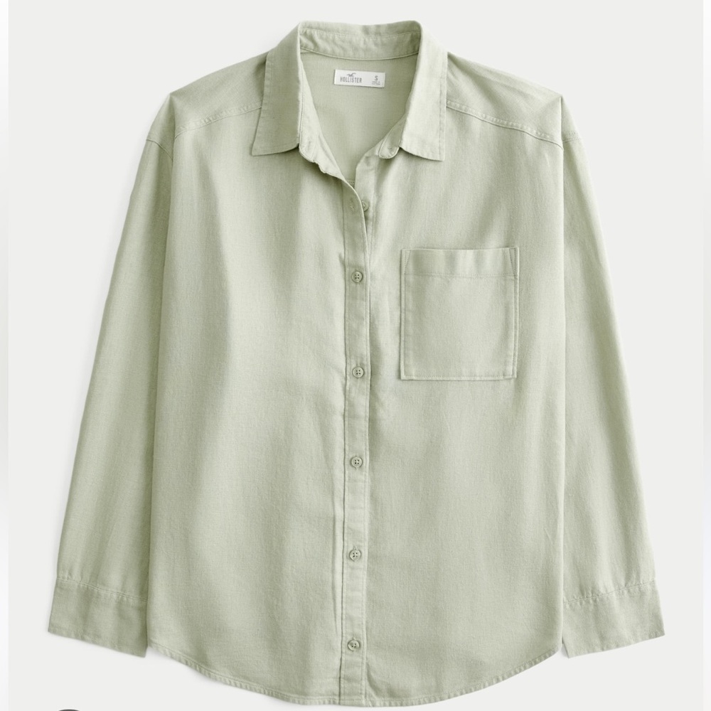Hollister Oversized Linen-blend shirt, pale green, women’s medium